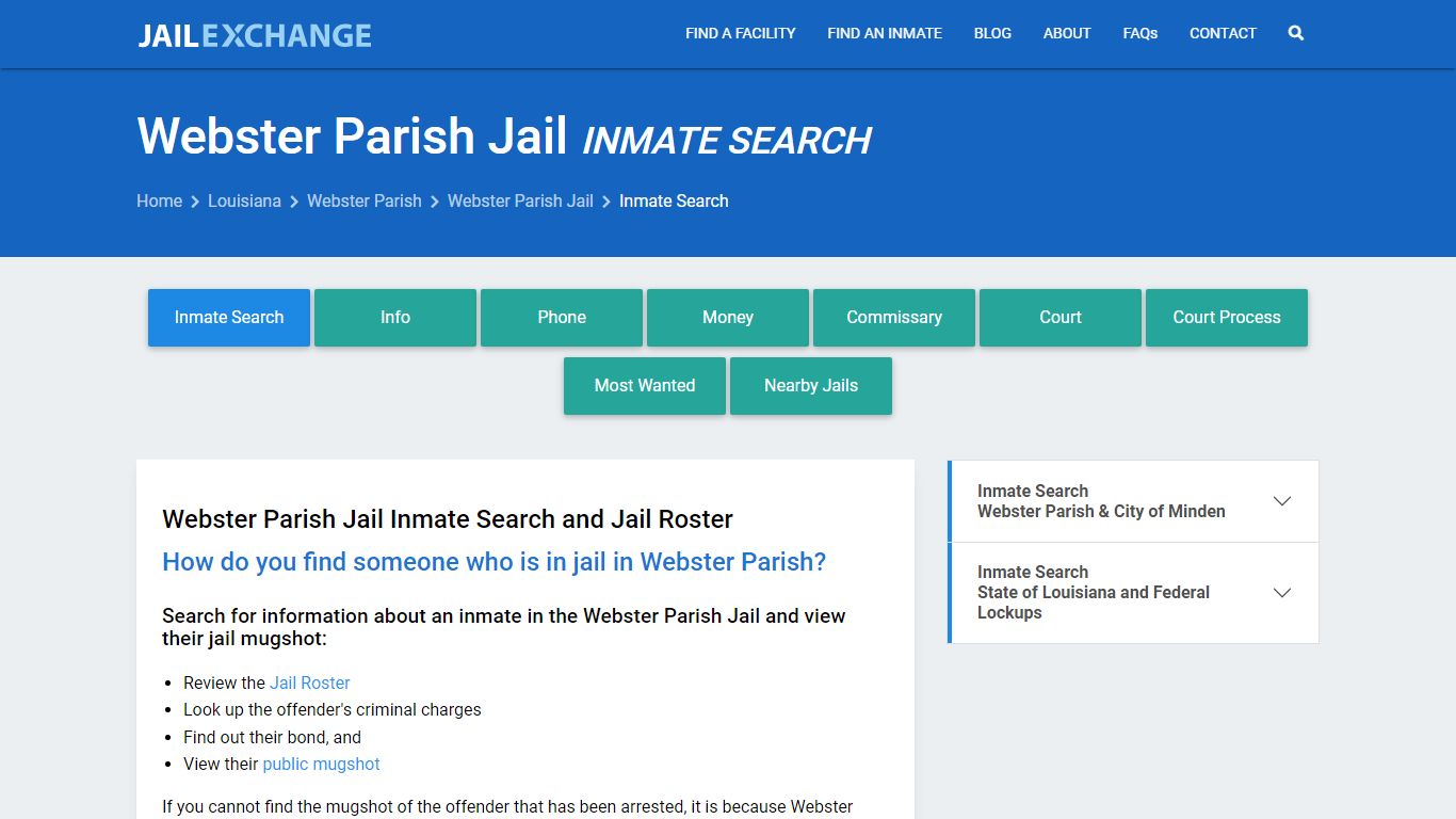 Inmate Search: Roster & Mugshots - Webster Parish Jail, LA